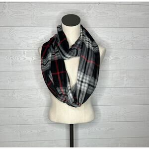 V.Fraas black/white/red plaid infinity scarf